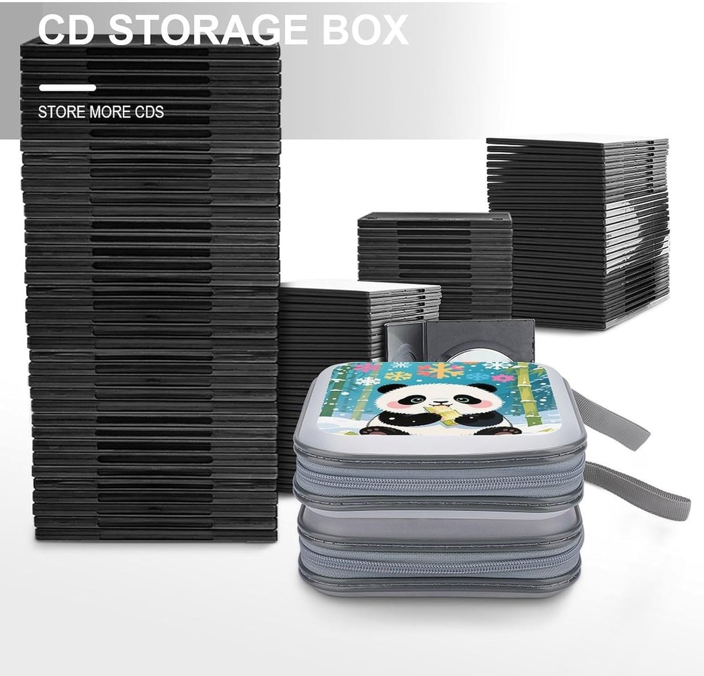 Color Snow Panda CD Case Portable Zipper CD Case 40 Capacity Hard Plastic DVD Cases Holder Large Storage Disc Wallet Bag for Car Home Travel DVD Collection Bag