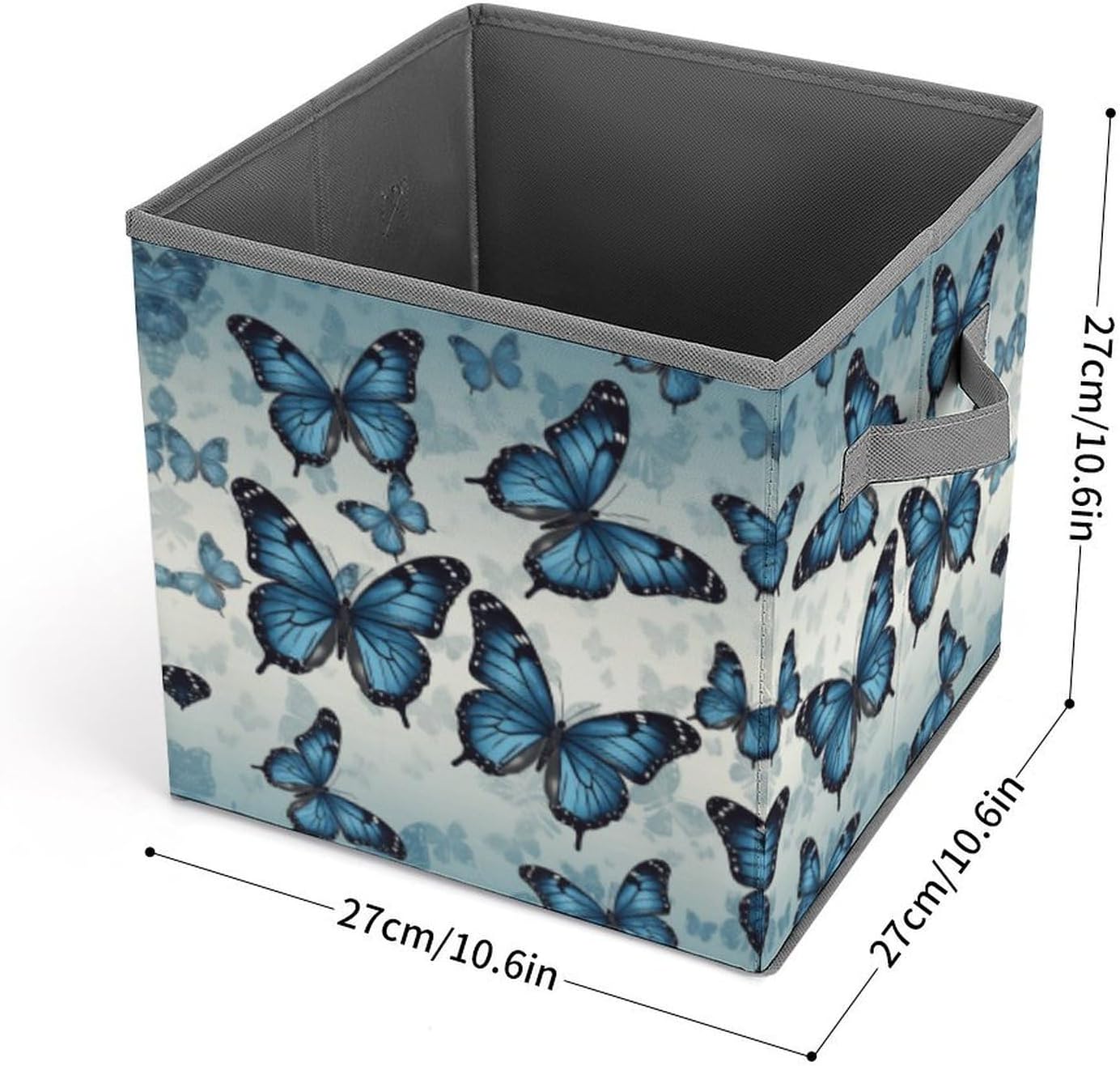 Blue Butterfly Storage Bins with Handles Fashion Large Storage Cubes Sturdy Foldable Storage Boxes Space-Saving Storage Baskets for Home Office Clothes Closet Organizers