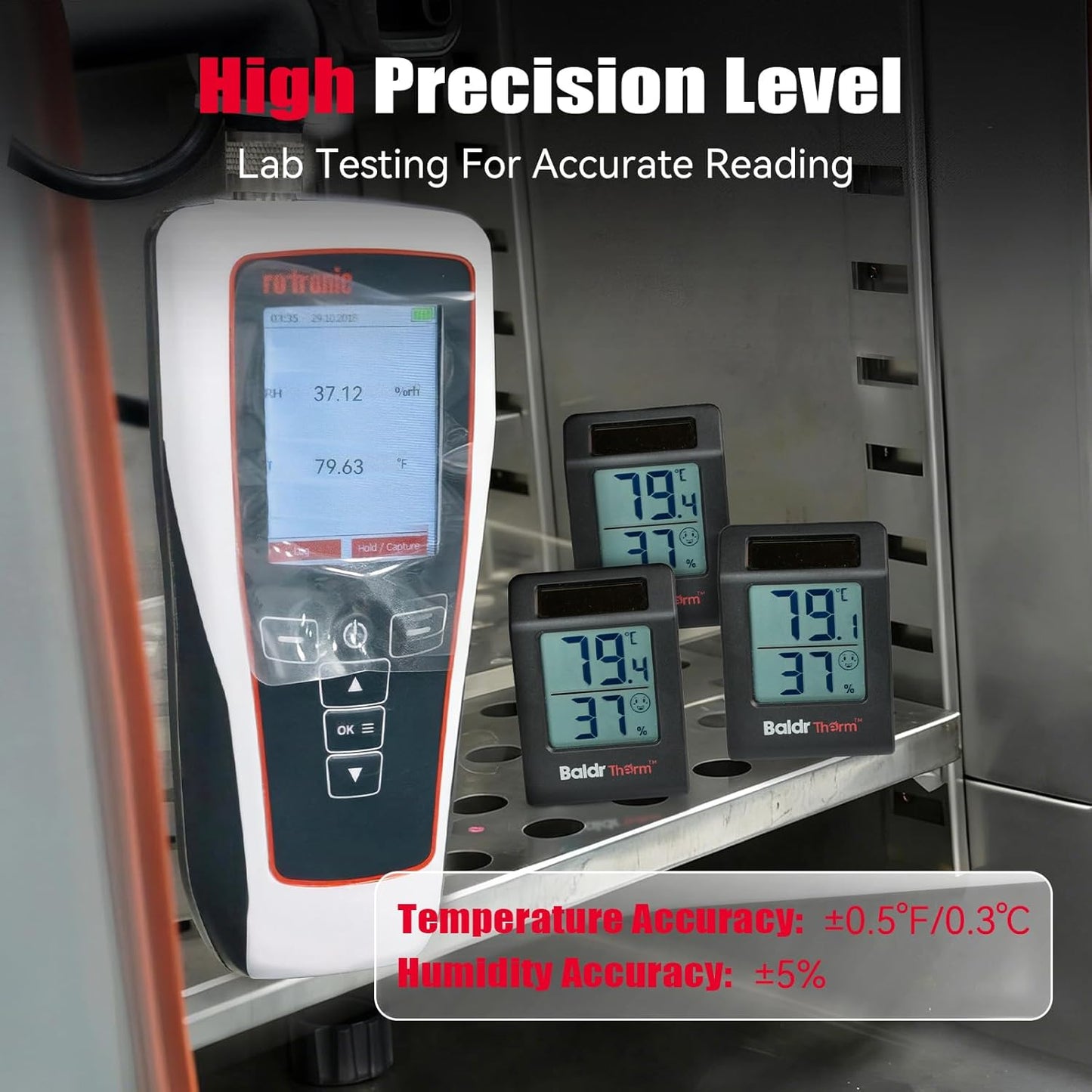BaldrTherm Humidity Thermometer Meters, Solar-Powered Indoor Temperature Sensor Humidity Monitor, Humidity Gauge for Baby Rooms, Bedrooms, Home, Office, and Wine Cellars, 2Pack,Black