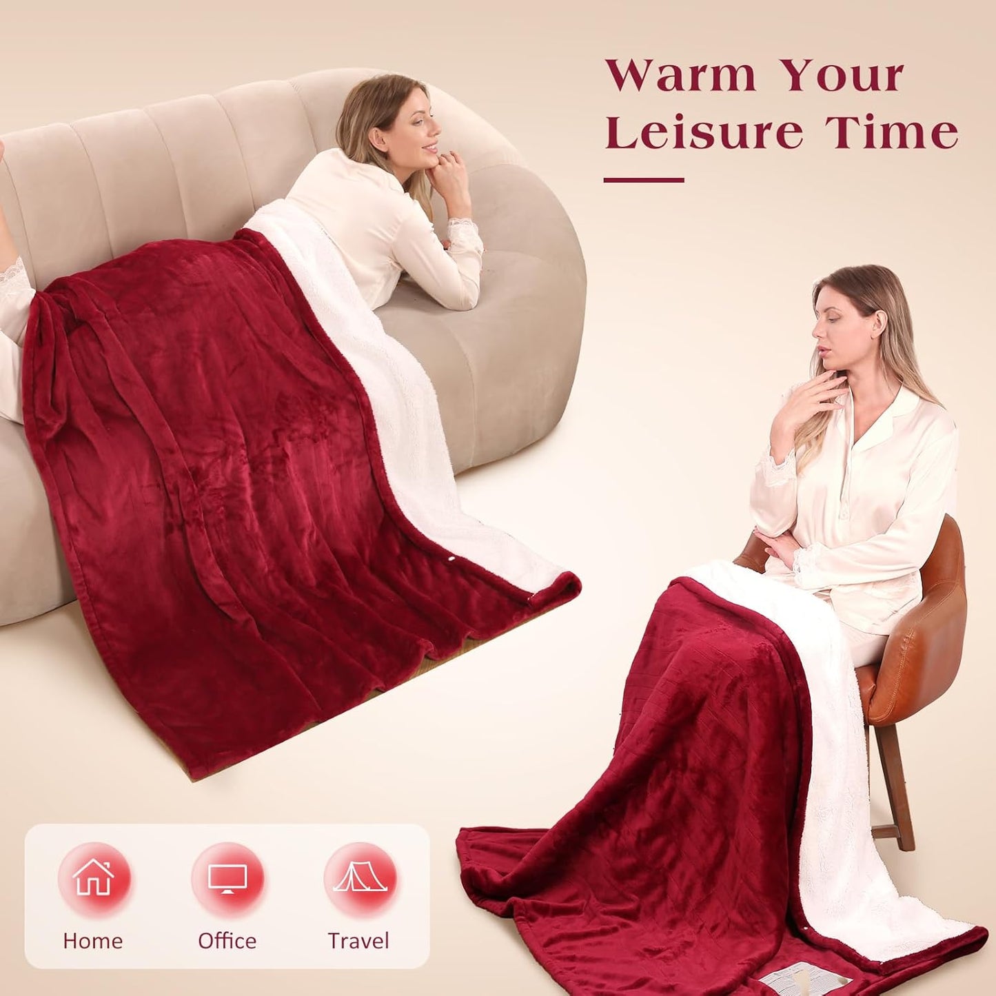 Electric Heated Throw Blanket 50" x 60", Soft Flannel Throw Blanket with 4 Heating Levels & 4 Hours Auto Off, Machine Washable for Home Office Use