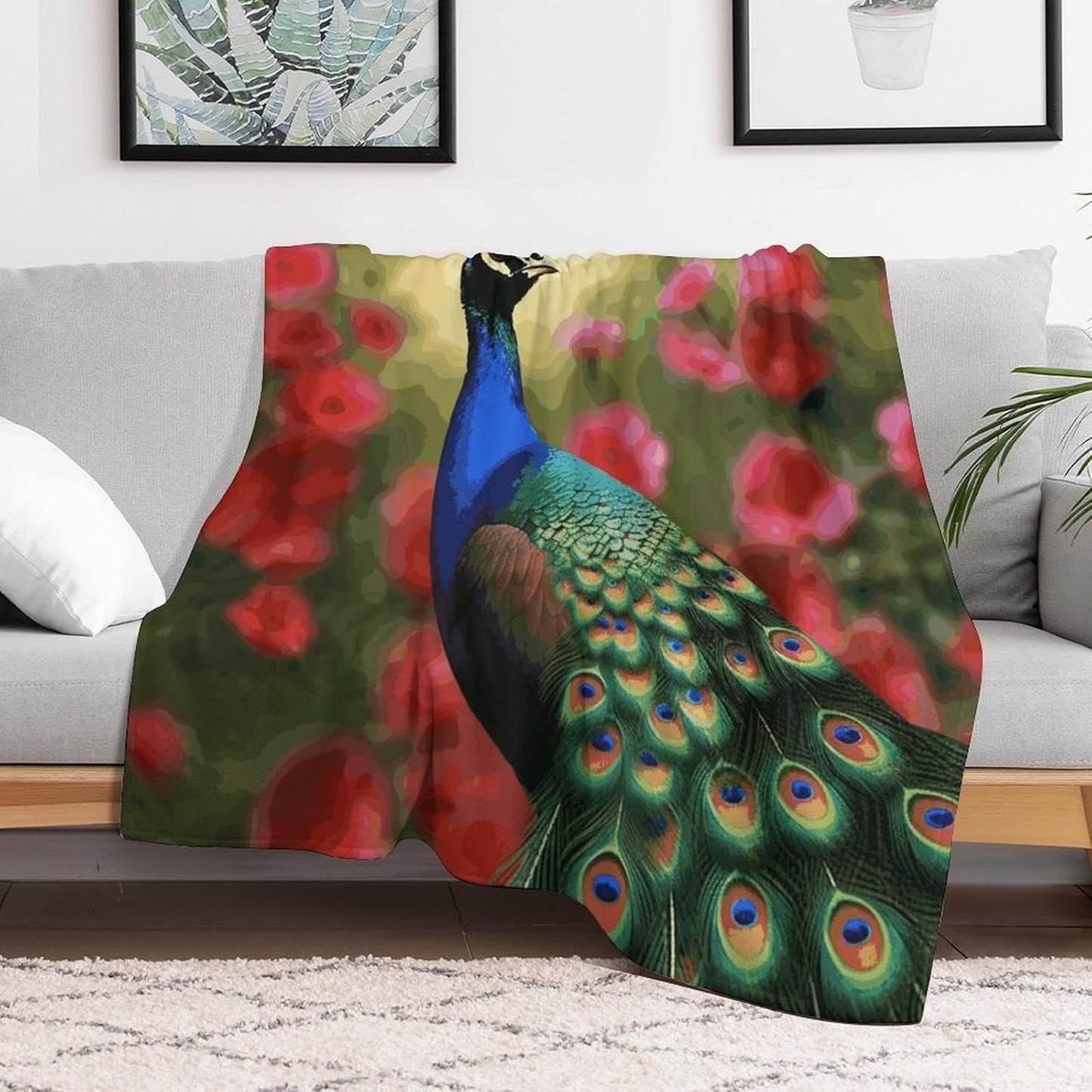 Peacock Flowers Blanket Super Soft Lightweight Throw Blanket Cute Cozy Warm Bed Blanket Decorative Fuzzy Blanket All-Season Home Decor Gift for Sofa Couch Living Room 50"*60"（130 * 150cm）