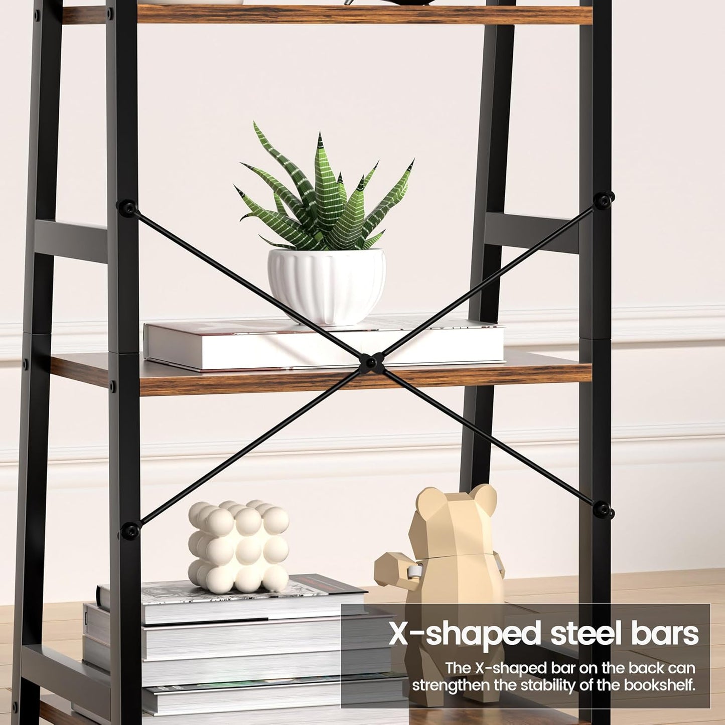 3-Tier Bookshelf, Ladder Shelf for Small Spaces, Industrial Short Bookshelf, Small Bookcase for Living Room, Bedroom, Home Office, Kitchen, 11.8 "D x 16.5" W x 31.3 "H, Rustic Brown