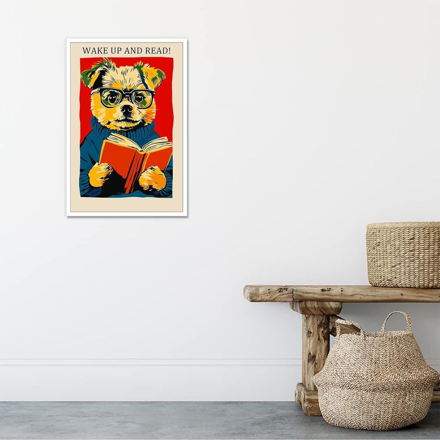 Vintage Animal Reading Poster Wake Up And Read Aesthetic Canvas Wall Art Retro Funny Inspiring Quotes Pet Dog Prints Painting For Living Room Office Library Wall Decor 8x12in Unframed