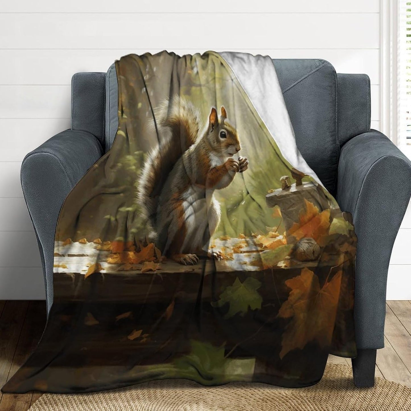 Squirrel Eats Nuts Throw Blanket for Couch Super Soft Warm Lightweight Throw Blankets Cozy Flannel Bed Blanket Cute Decorative Blankets for All Seasons Home Decor Gift 30"*40"（76 * 100cm）