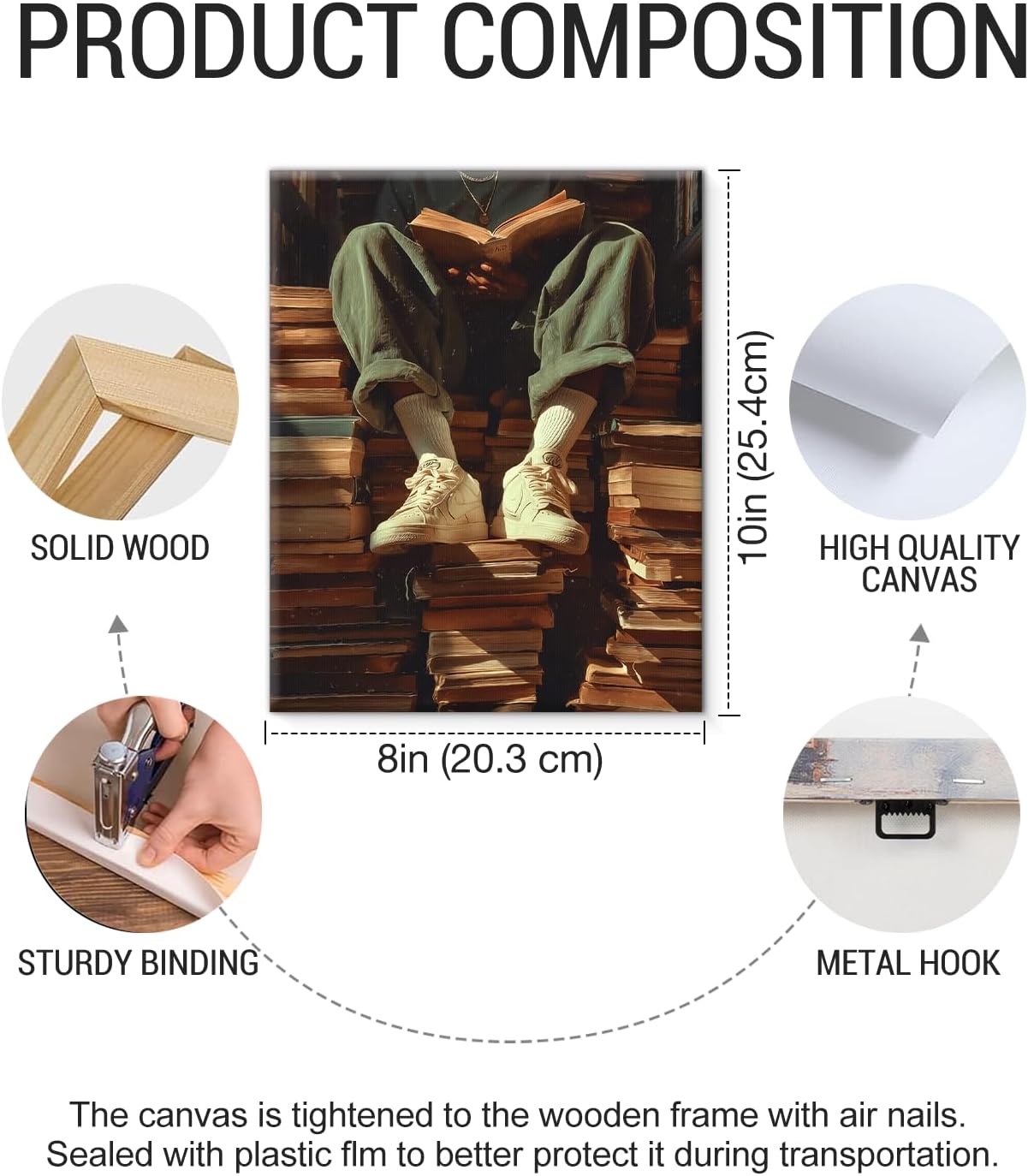 Black Man Reading Wall Art Print - Bookish Man on Books Canvas Poster Painting - Book Lover Gifts Wall Decor for Home Reading Nook Study 8x10 Inch Framed