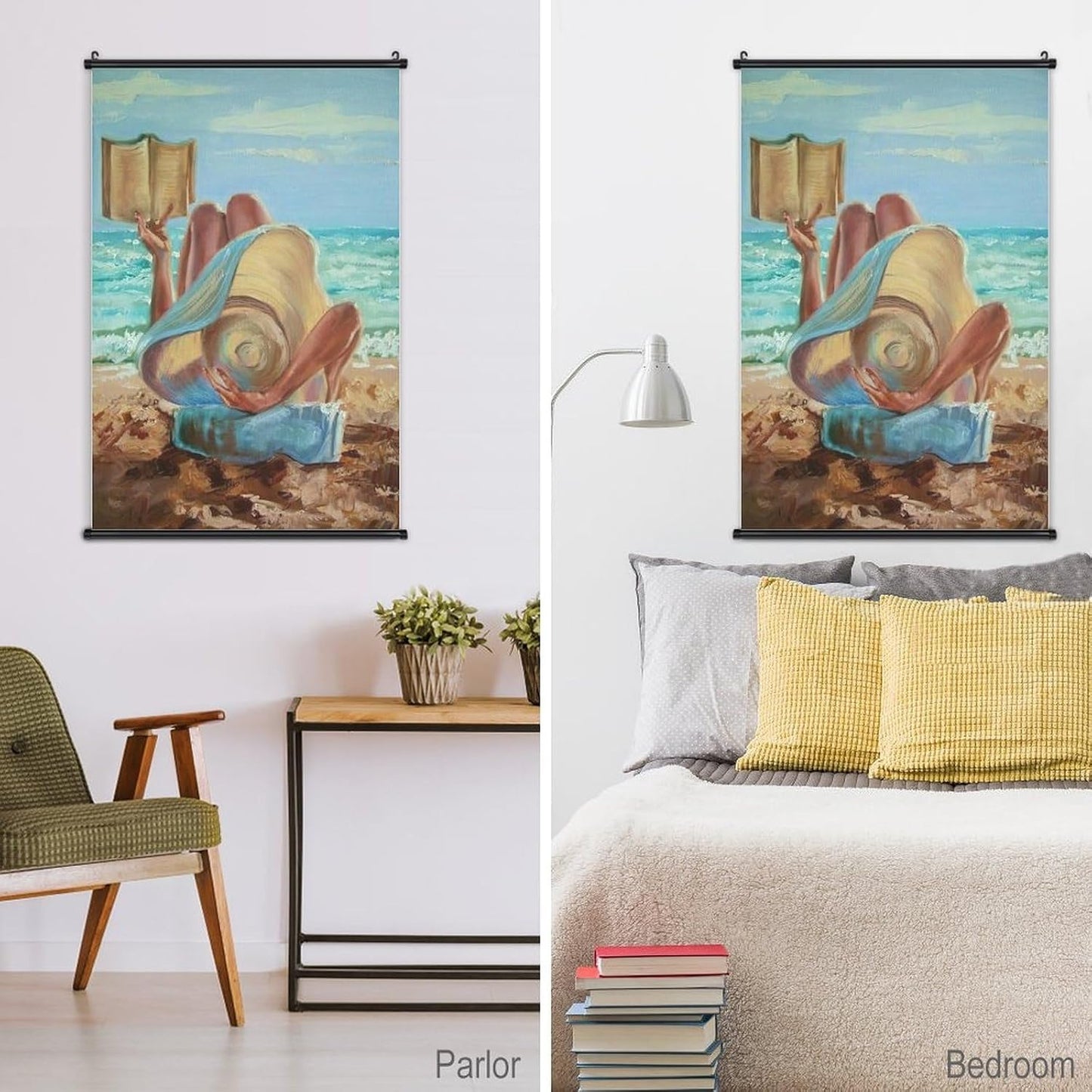 Rucatto Artistic Drawing Poster of A Woman Reading A Book on The Beach Wall Art Paintings Canvas Wall Decor Home Decor Living Room Decor Aesthetic 12x18inch(30x45cm) Style