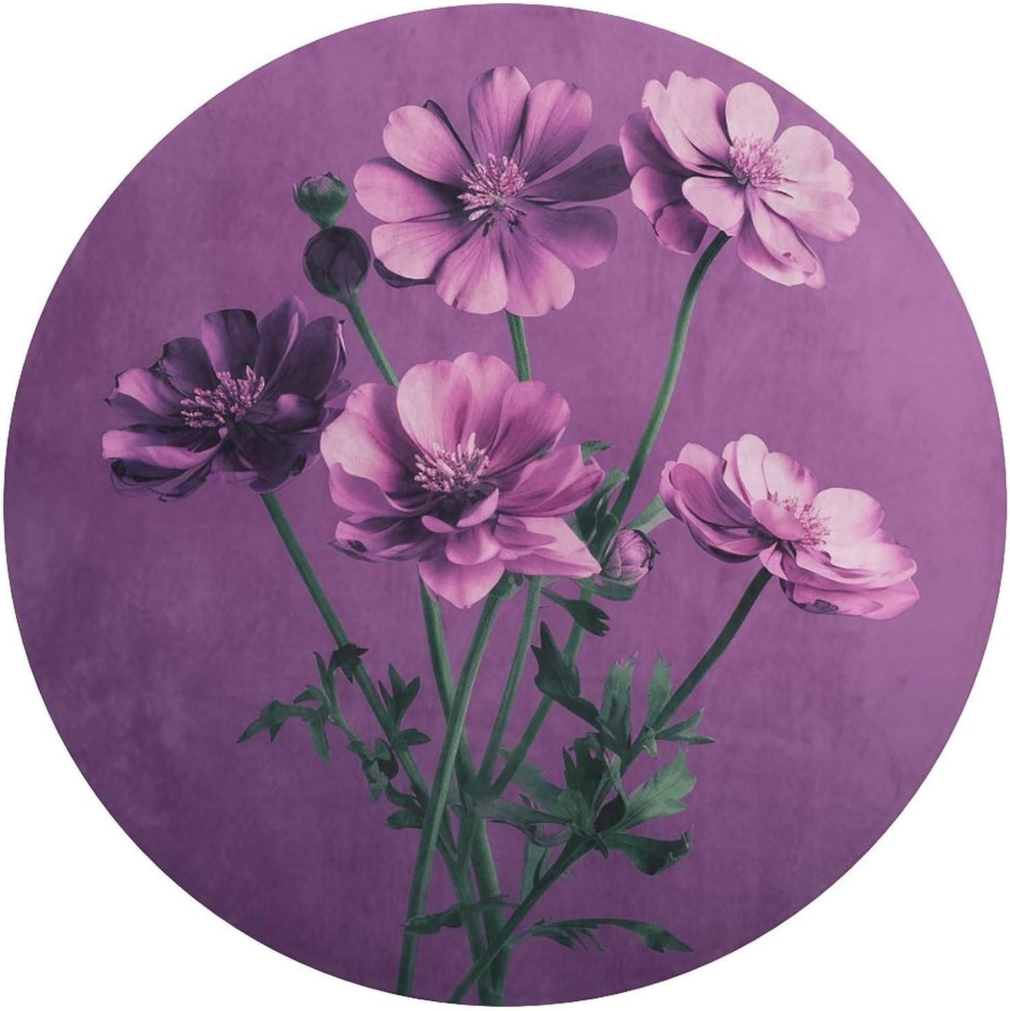 Beautiful Purple Flowers Circle Rug Retro Luxury Coral Velvet Floor Mat Non Slip Soft Indoor Floor Carpet Comfy Thickened Area Rugs Modern Aesthetic Minimalist Carpets for Home Decor