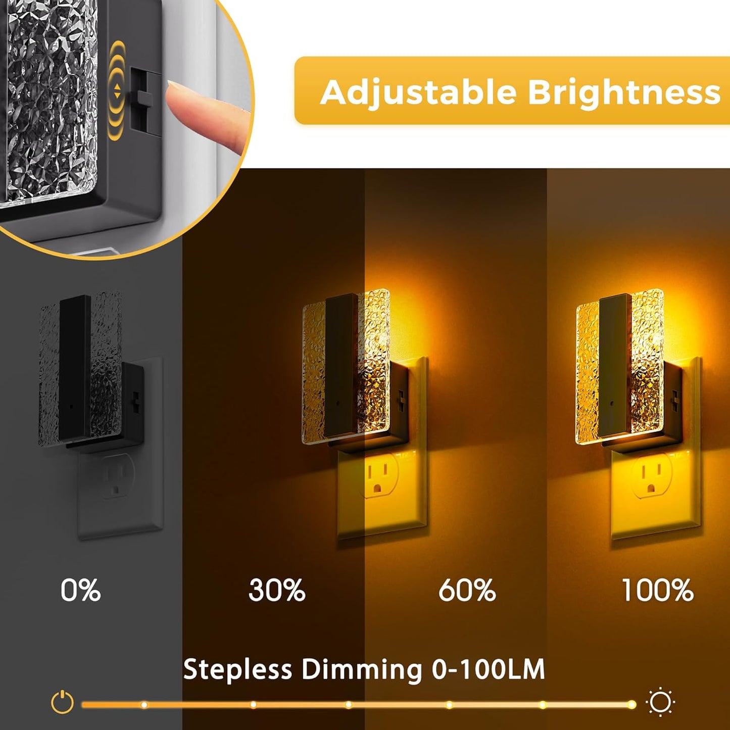 L LOHAS LED Night Lights Plug Into Wall, 2 Pack Night Light with Dusk-to-Dawn Sensor, Dimmable Decorative LED Nightlights, 0-100LM Amber Adjustable Brightness for Bathroom, Hallway, Bedroom,Stairway