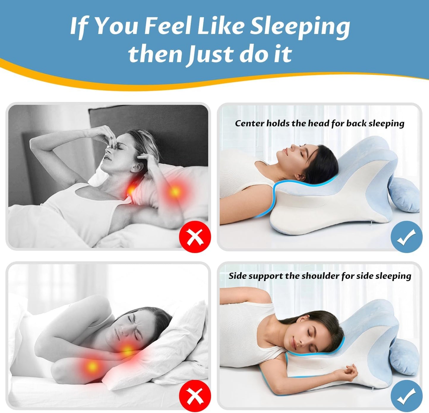 Upgraded Reading Pillow for Bed, Lying, Stretching for Spine Alignment w Extra Neck Pillow- Cushiony Ergonomic Bed Wedge Cervical Traction Device for Neck&Shoulder Relax-Blue