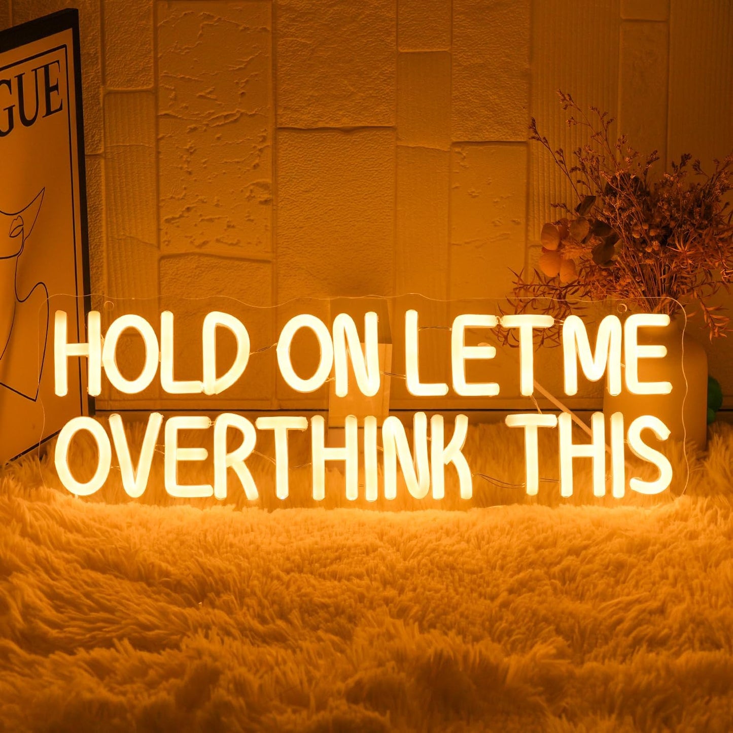 Hold On Let Me Overthink This Neon Sign Funny Neon Light Warm White Letter Neon Light Sign Dimmable LED Wall Sign for Bedroom Bar Classroom Party Library Bookstore Wall Decor