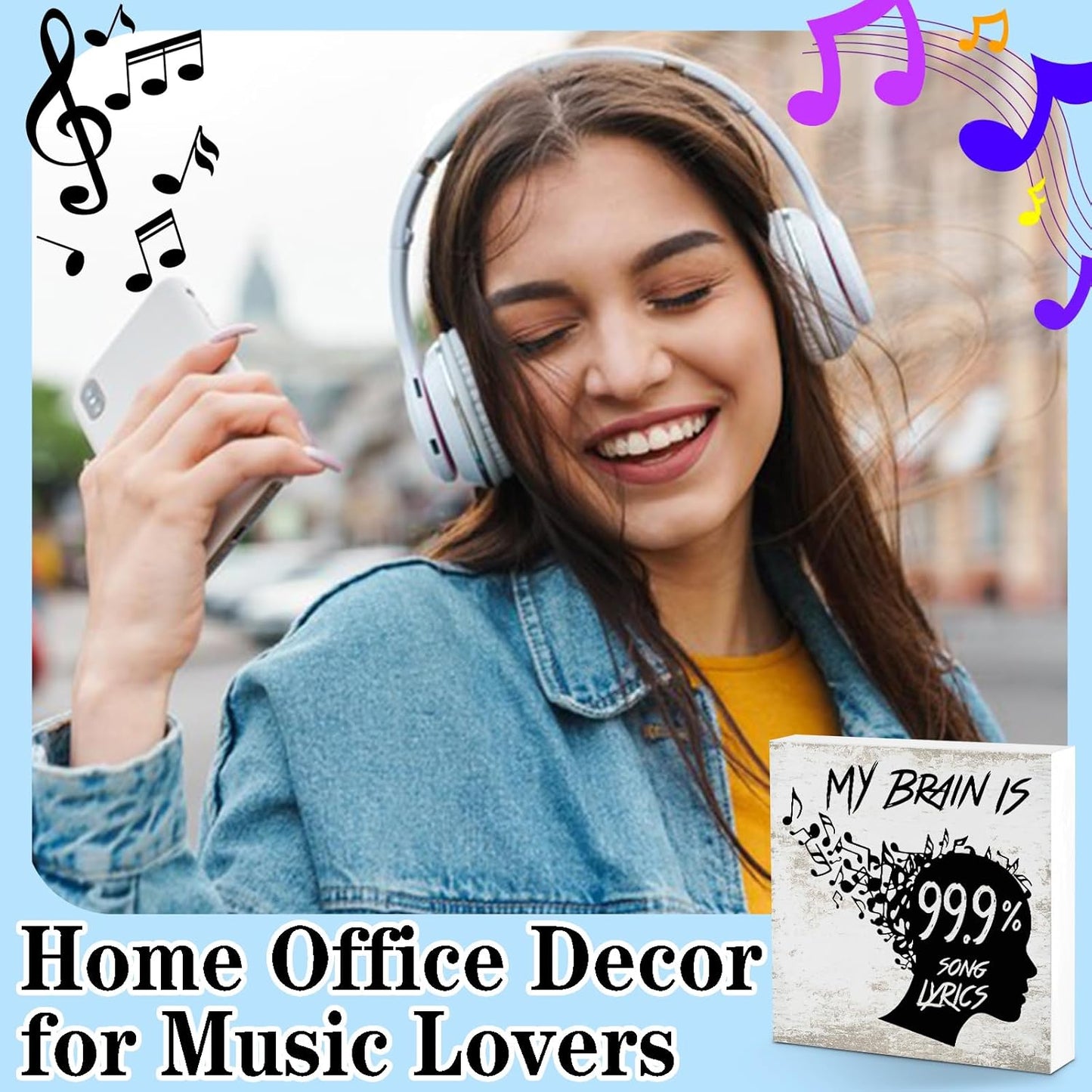 Music Desk Sign for Home Office Classroom, Musical Decor Room Decorations Accessories for Women Men Teacher, Table Shelf Musician Gift, My Brain Is Song Lyrics