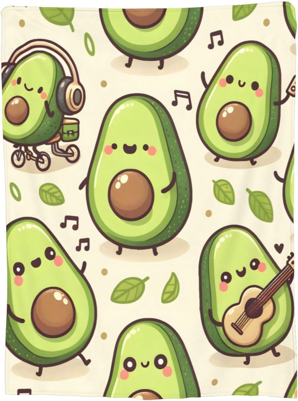 Cute Funny Avocado Fruit Blanket Throw Gifts for Kids Women Men Cartoon Music Flannel Blankets Soft Fuzzy Lightweight for Home Decor Couch Bed Sofa 60x50 Inches