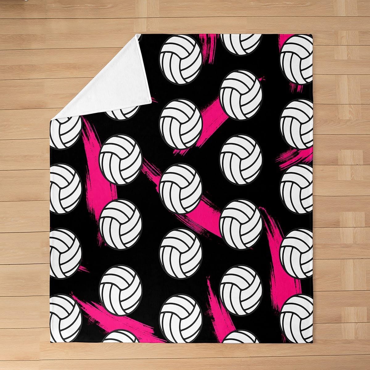 Feelyou Volleyball Flannel Fleece Throw Blanket Throw 50"x60" Volleyball Games Fuzzy Blanket Black White Pink Simple Modern Geometric Ball Pattern Plush Blanket Sports Theme All Season Bed Blanket