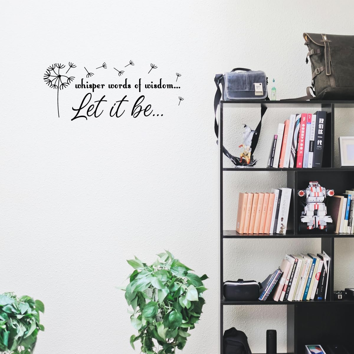 Let It Be Whisper Words of Wisdom Dandelion - Positive Quotes Pure Black Vinyl Wall Decal Art Font Motto Room Decoration