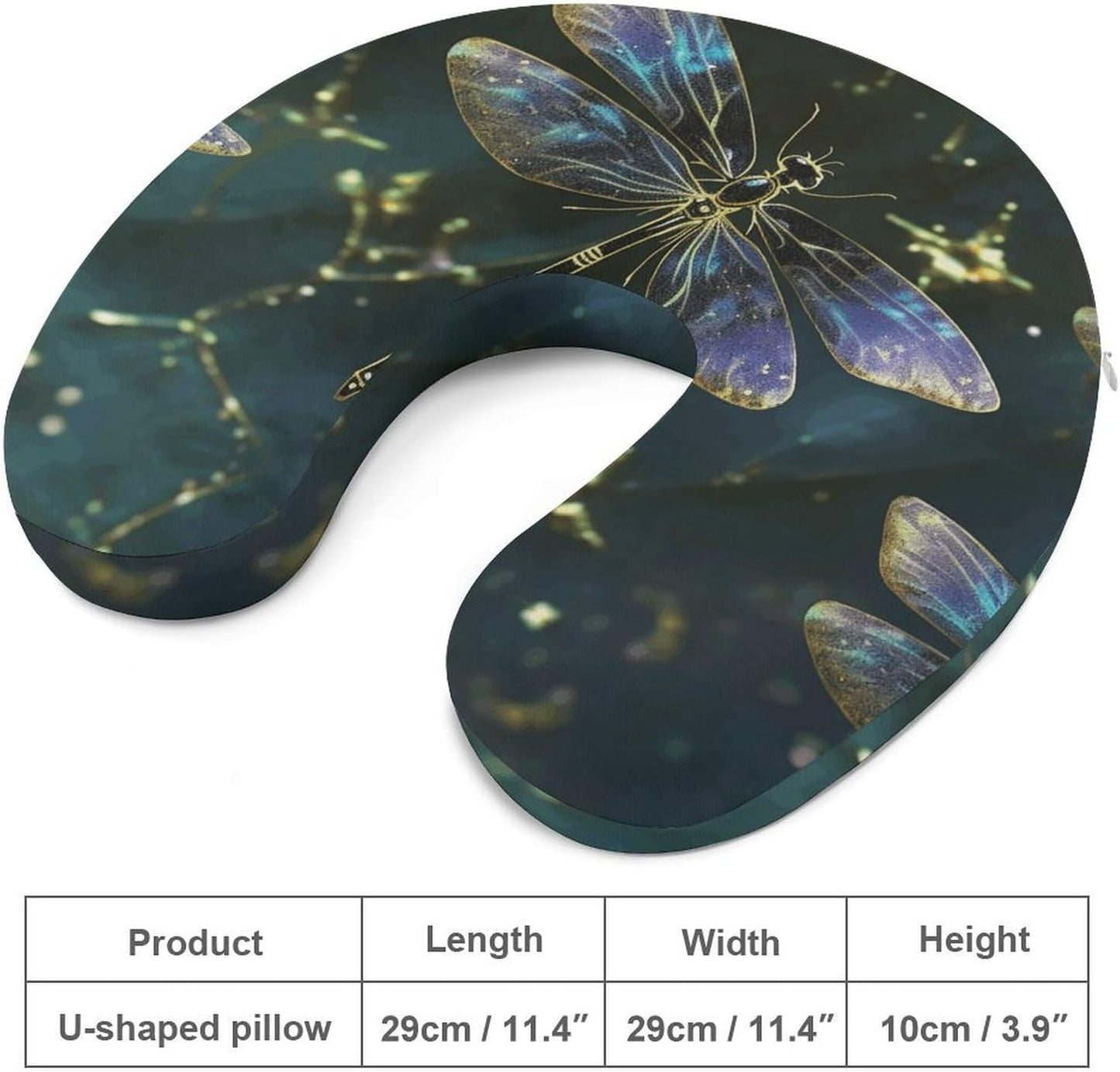 Dragonfly Neck Pillow Memory Foam U Shaped Pillows Portable Pillows for Shoulder Travel Head Support Pillow with Concealed Zipper for Airplane Car Home Office