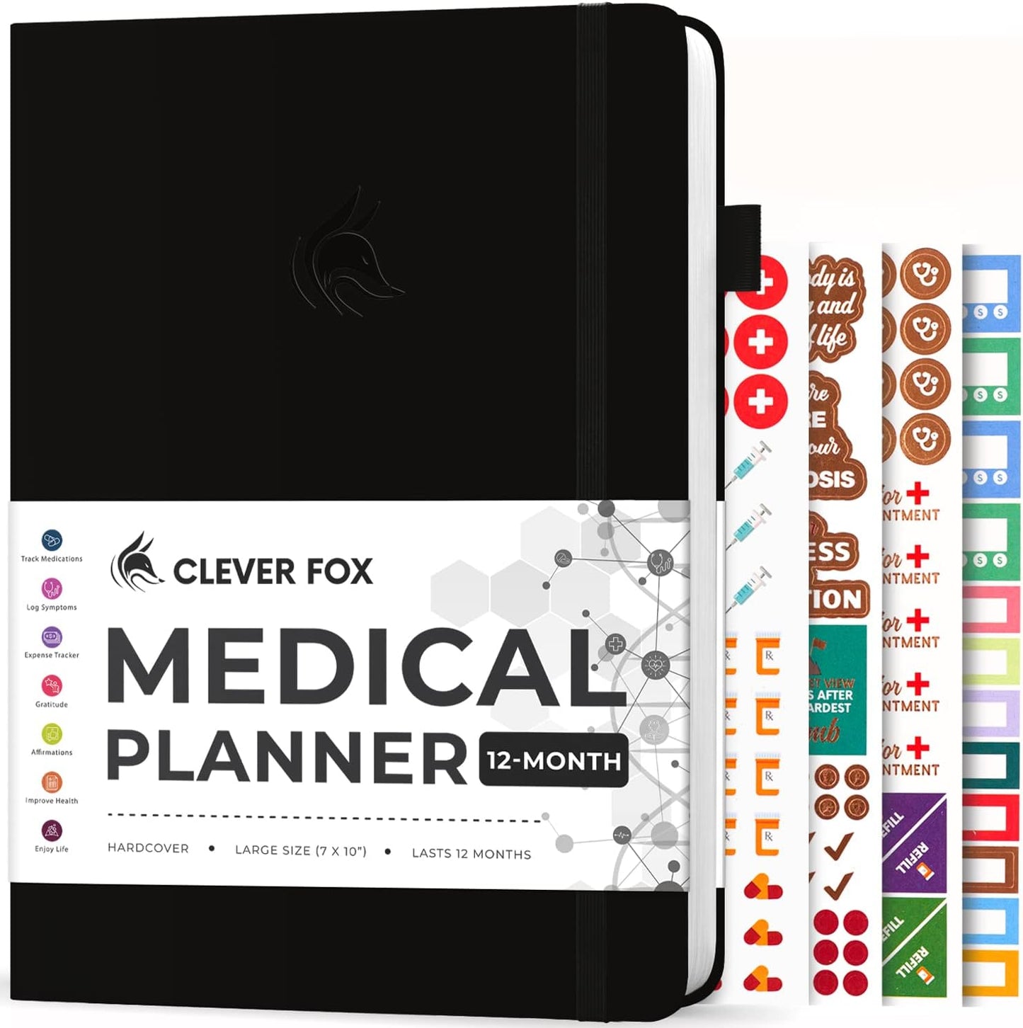 Clever Fox Large Medical Planner 12-Month – Medical Notebook, Health Diary, Wellness Journal to Track Health – 12 Months, 7x10.5″ (Black)