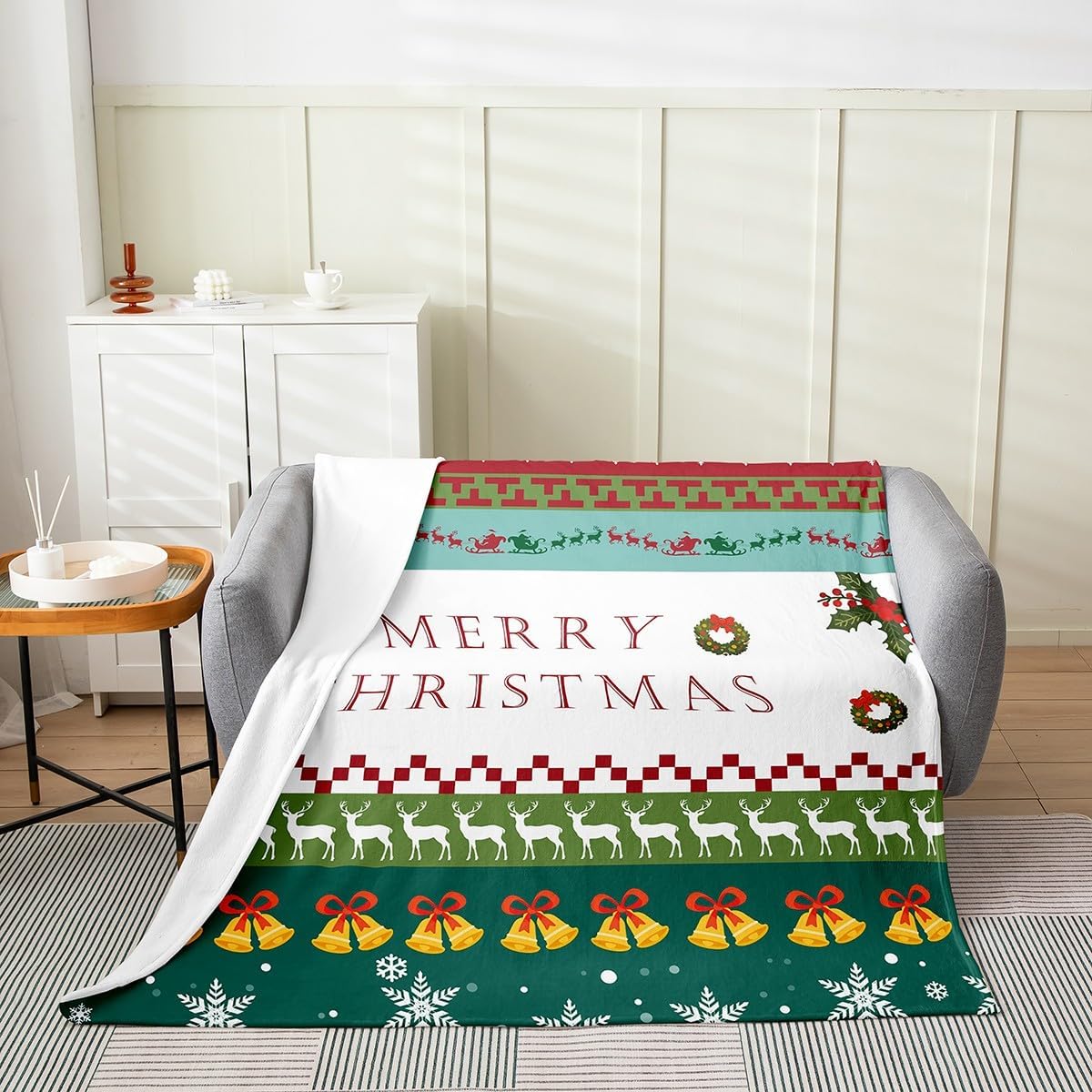 Feelyou Merry Christmas Throw Blanket Queen 90"x90" Christmas Deer Fuzzy Blanket for Teens Snowman Decor Women Men All Season