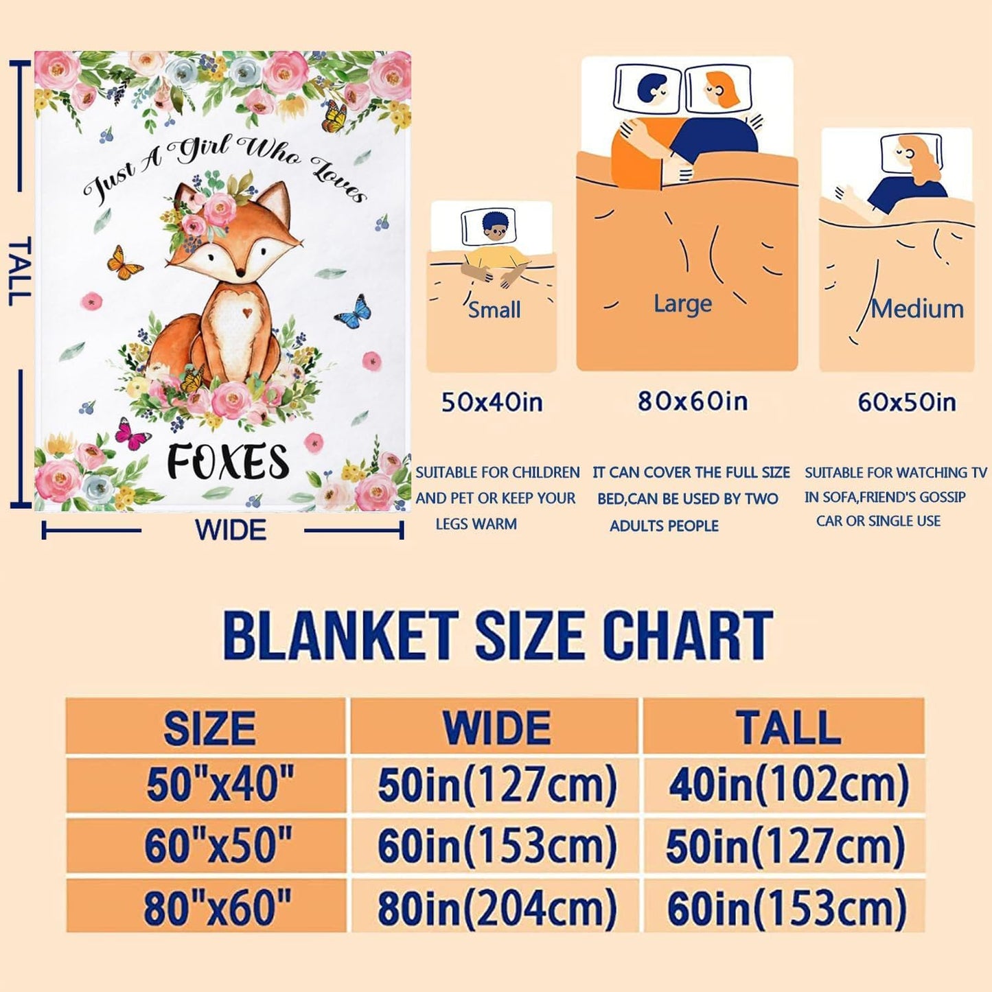 Cute Fox Blanket Just A Girl Who Loves Fox Flannel Throw Blankets Bed Bedding Couch Decor Gifts for Kids Boys Girls Toddler Adults 80"x60"