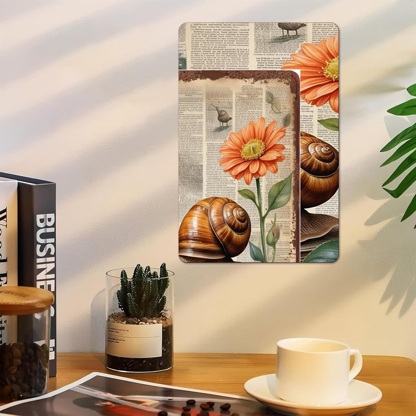 Snails and Flower Antique Tin Sign Bar Poster Metal Wall Plate Vintage Tin Sign Wall Art Retro Advertising Aluminum Sign Home Decor Garage Kitchen Bar Restaurant 5.5x8inch