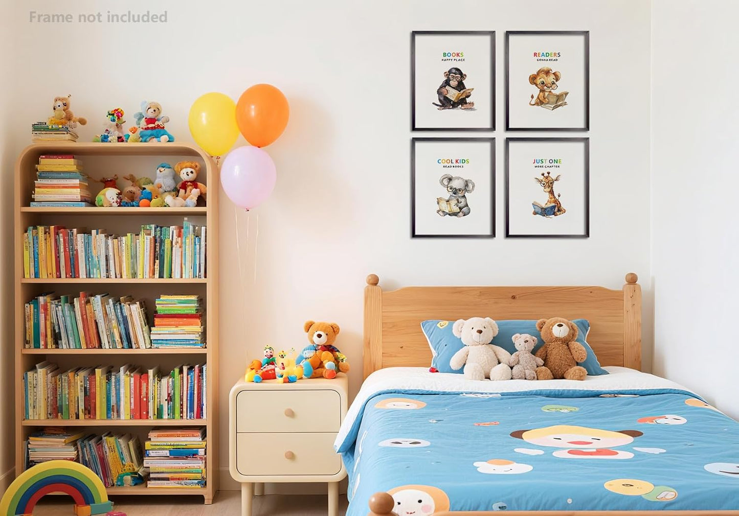 Cute Animal Reading Prints for Kids's Bedroom, Cool Kids Read Books Wall Art Poster | Motivational Quotes Painting Picture Artwork | Preschool Classroom & Library Home Decor 8x10in Unframed Set of 4