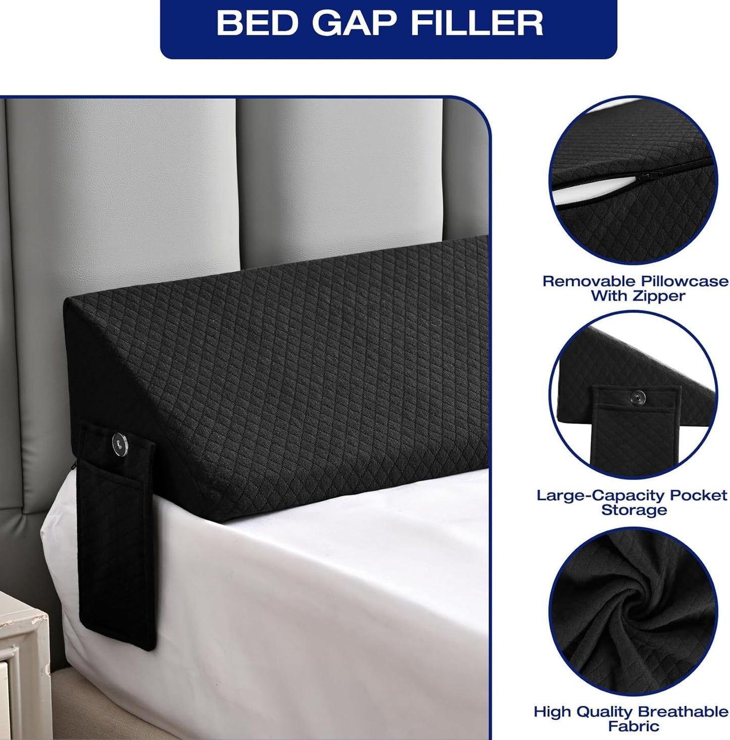 Queen Bed Wedge Pillow for Bed Headboard Gap Filler Light Grey Long Triangle Corner Nora Pillows,Dense Foam,Avoid Things Drops,Between Queen Mattress and Frames,Upraise Pillow for Sleeping
