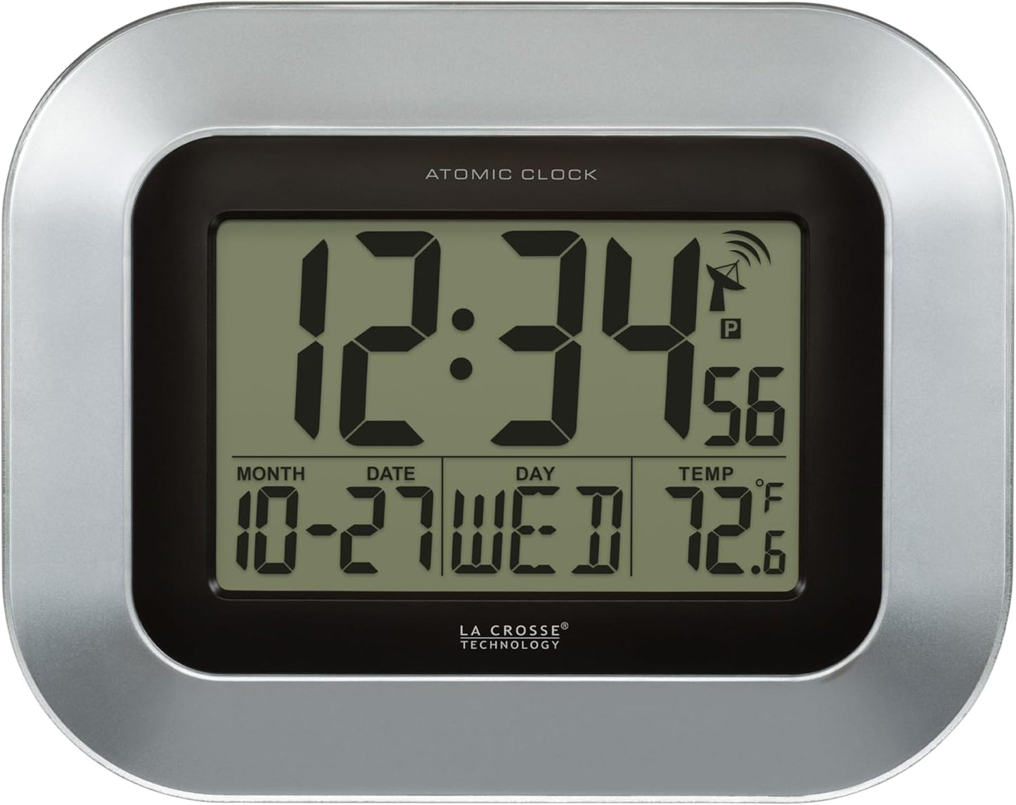 La Crosse Technology WT-8005U-S Atomic Digital Wall Clock with Indoor Temperature, Silver