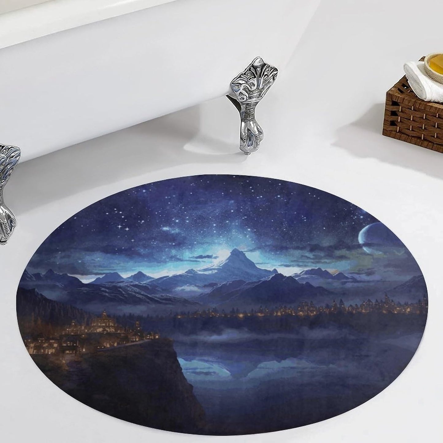 Fantasy Night Scene Circle Rug Retro Luxury Coral Velvet Floor Mat Non Slip Soft Indoor Floor Carpet Comfy Thickened Area Rugs Modern Aesthetic Minimalist Carpets for Home Decor