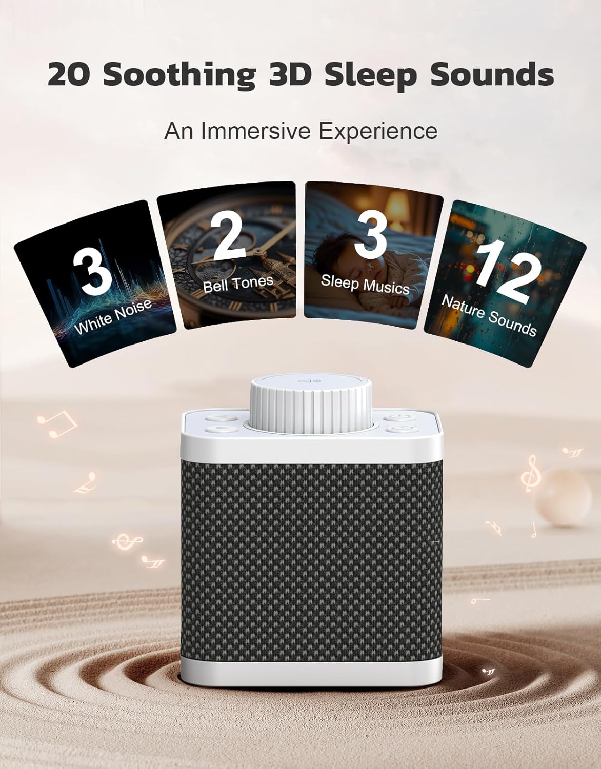 White Noise Sound Machine with 20 Soothing Sounds, 18-48h Powerful Battery, 3 Timers Memory Function and White Noise Machine for Sleeping, Portable Sound Machine for Baby Adult Fathers Day Gift