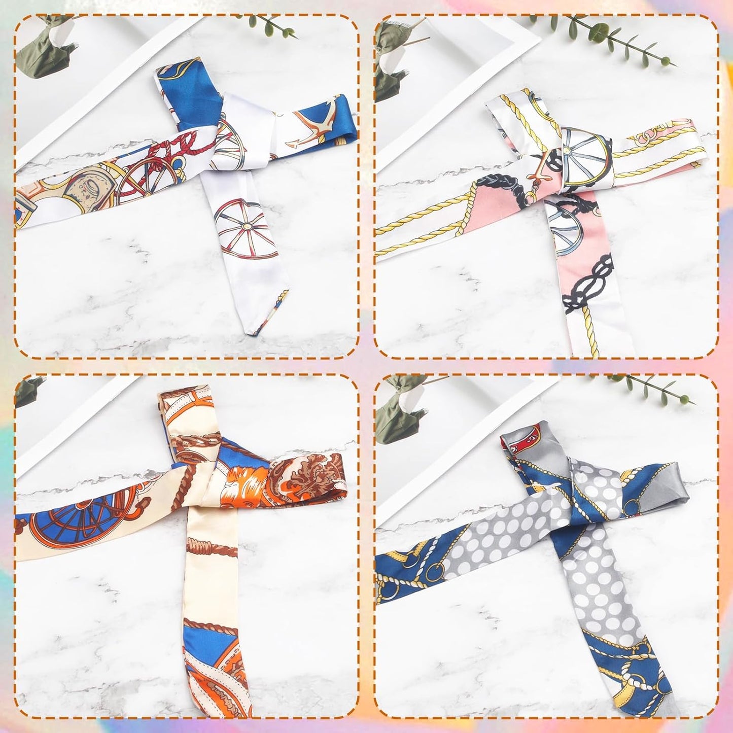 12PCS Colorful Band Narrow/Neckerchief Scarf, Satin Fashion Narrow/Head Wrap Fashion Scarf for Decoration, Braided Hair Tie Scarves for Women, Women Handbag Scarfs