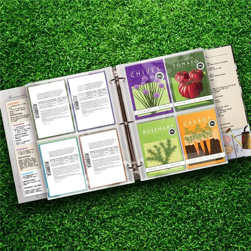 120 Pockets Spill-Proof Top Closure Seed Storage Organizer Sleeves (40 Pack) Heavy Duty 4 Pocket Garden Seed Organizer, Slot Size 3.5x5 Clear Sleeves for Seed Packet Storage, Seed Keeper, Seed Binder