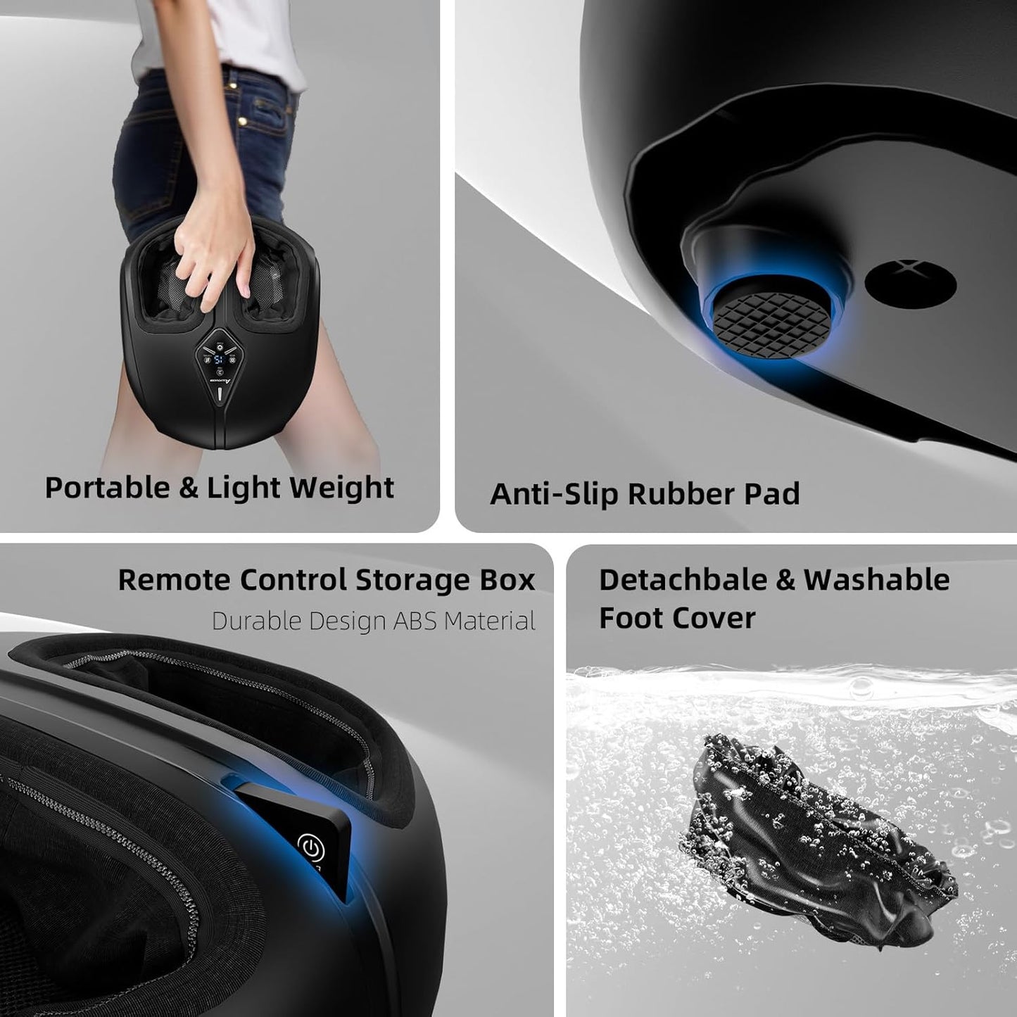 Shiatsu Foot Massager with Heat,Vibration,Air Compression and Deep Kneading for Plantar Fasciitis, Neuropathy,Improve Foot Wellness,Gifts for Women & Men（Black）