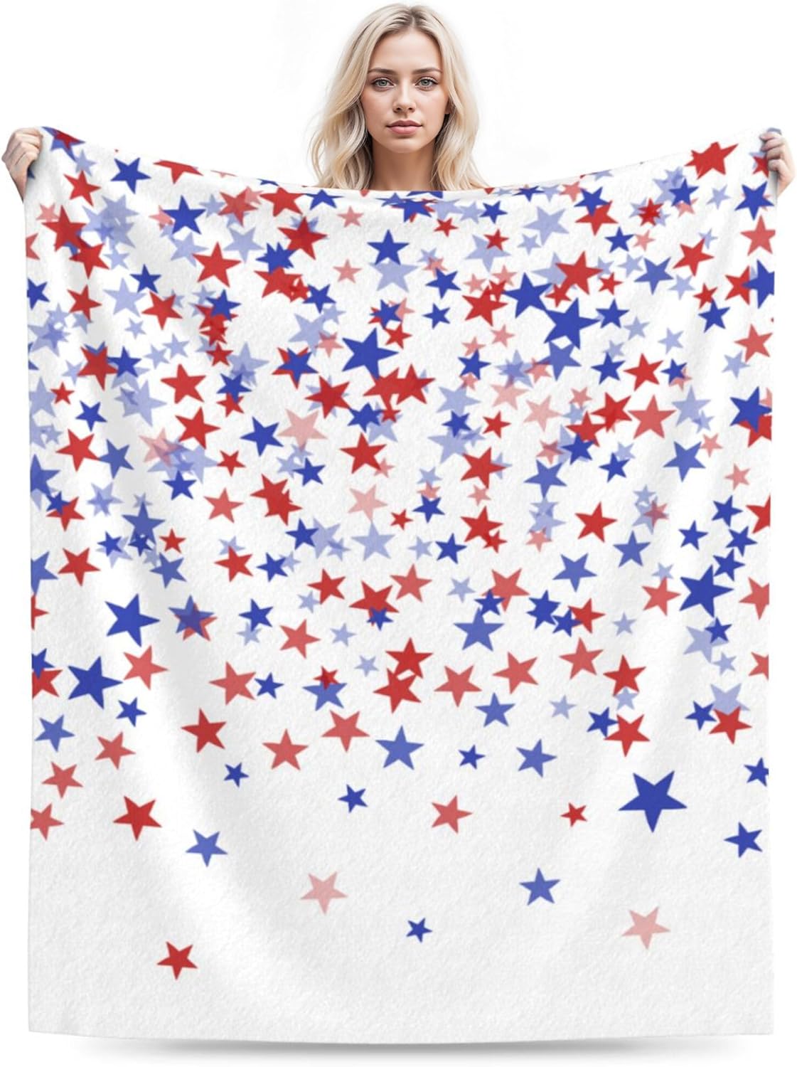 4th of July Throw Blanket, American Flag Blue and Red Stars Throw Blankets, Memorial Day Independence Day Patriotic Lightweight Soft Warm Cozy for All Season 60x80 inches