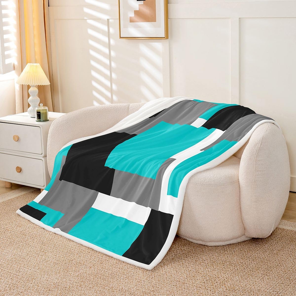 Feelyou Abstract Sherpa Throw Blanket for Couch Boho Modern Aesthetic Super Soft Cozy Fleece Minimalist Blanket for Winter, Plush Throw Neutral Art Throw 50"x60" Geometric All Season