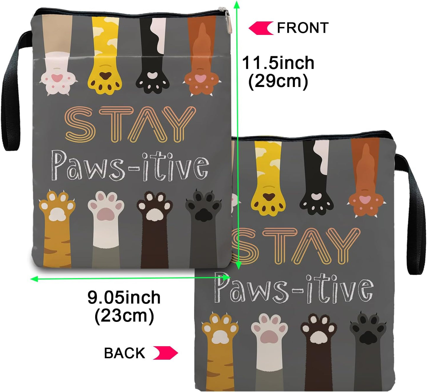 Book Sleeve, Book Covers with Zipper, Funny Cat Book Lovers, Gifts for Women Teacher Librarian Bookworm Bookish- Easily Distracted by Cats and Books (Grey, Large)
