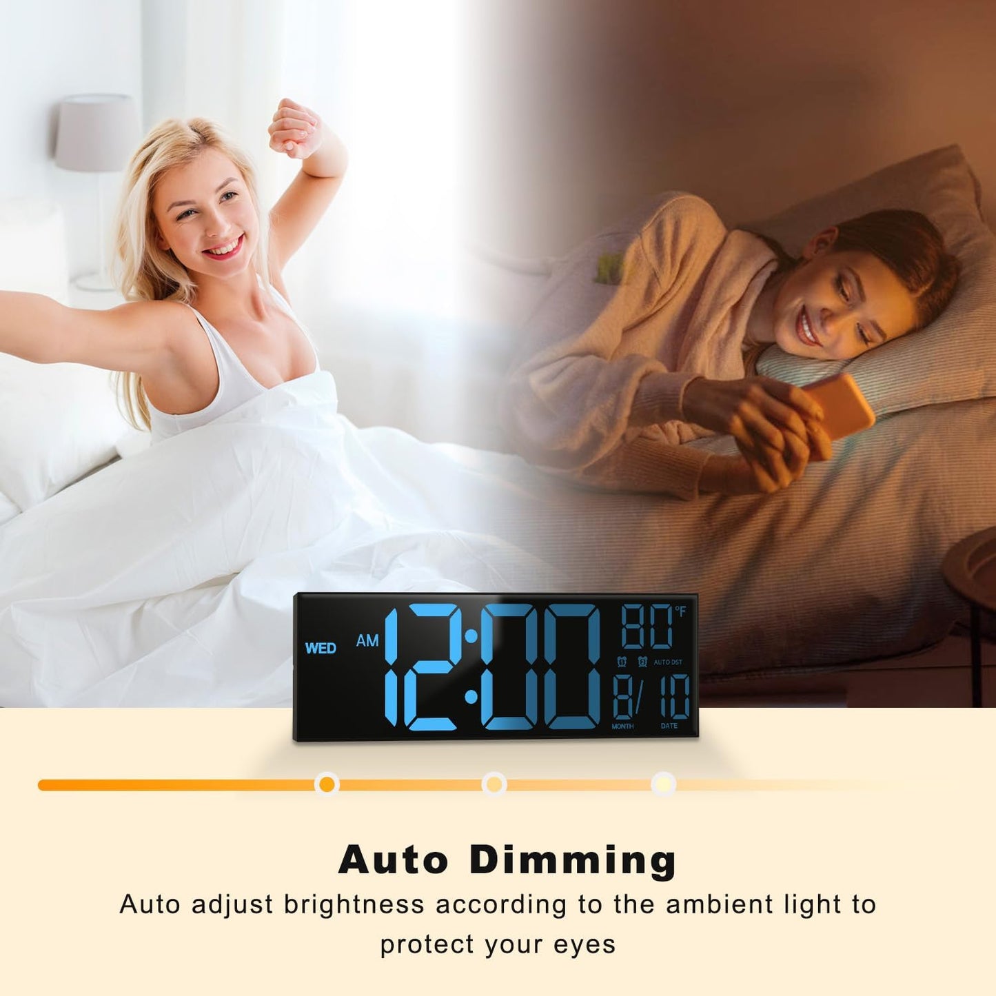 JALL 13" Large Digital Wall Mount Clock, Count Down Timer, Alarm, Big LED, DST, Temperature for Living Room Classroom Desk, Xmas, Birthday Gift for Senior Mom Dad, RGB