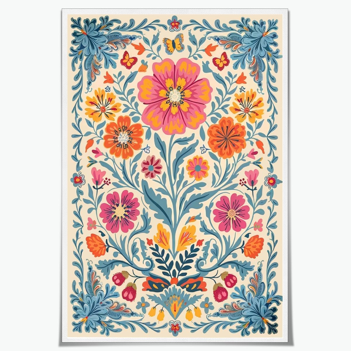 Vintage Mexican Flower Wall Art Traditional Mexican Art Poster Latin Decor Tropical Botanical Canvas Print Colourful Floral Painting Picture for Living Room Bedroom Gallery 12x18inch Unframed