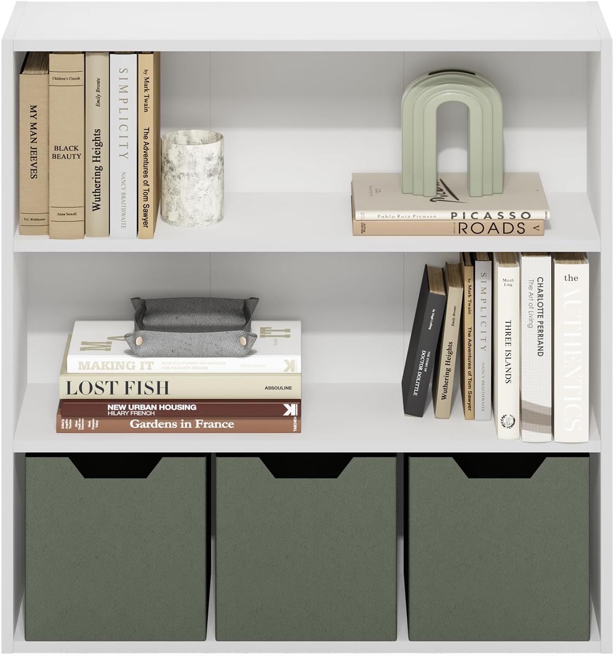 Furinno PASIR Book Shelf, 3-Tier Bookshelf with Open Storage Shelf, Standing Bookcase, 9.3 x 31.3 x 31.5, Easy Assembly, for Living Room, Bedroom, Home Office, White