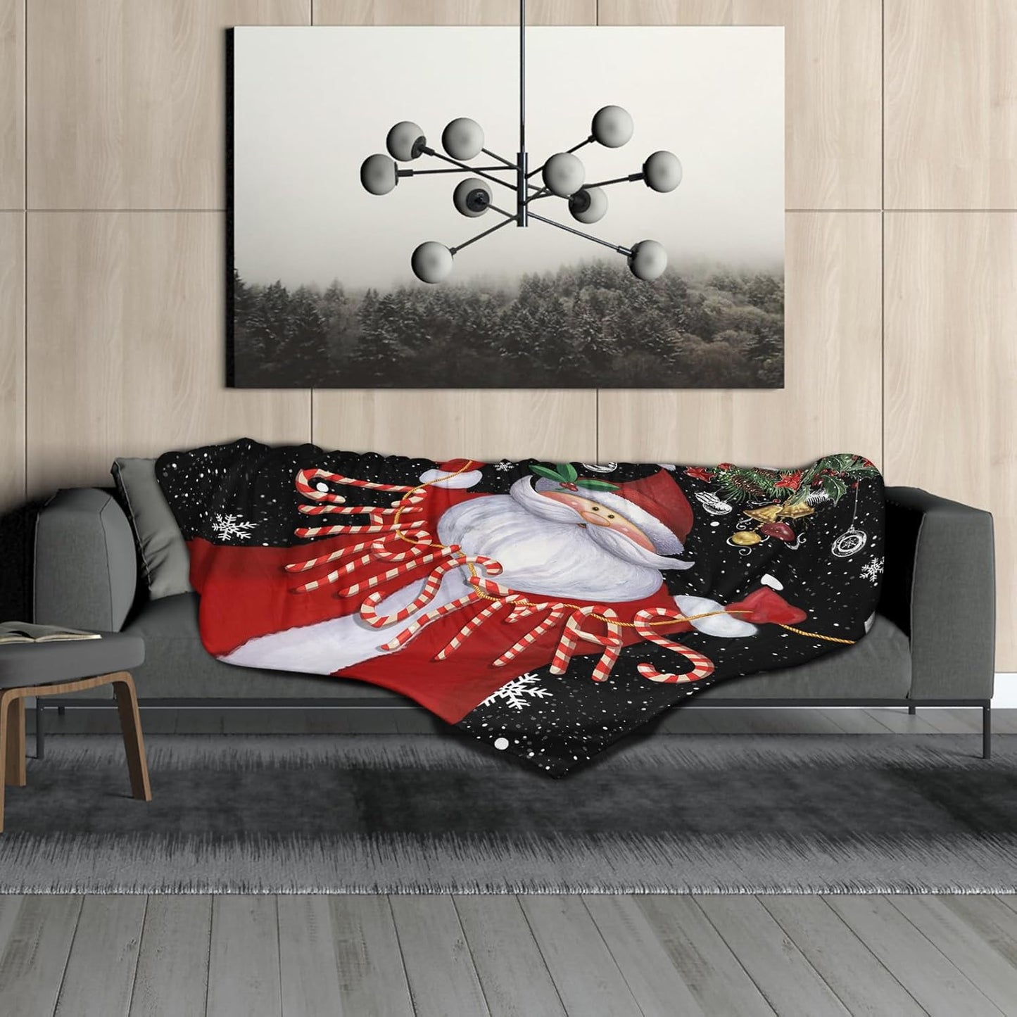 Christmas Flannel Throw Blanket 60x50 Inch – Cozy Snowflake Bell Holiday Themed Red Black Soft Double-Sided Fleece for Couch Sofa Winter Festive Bedroom Living Room Decor
