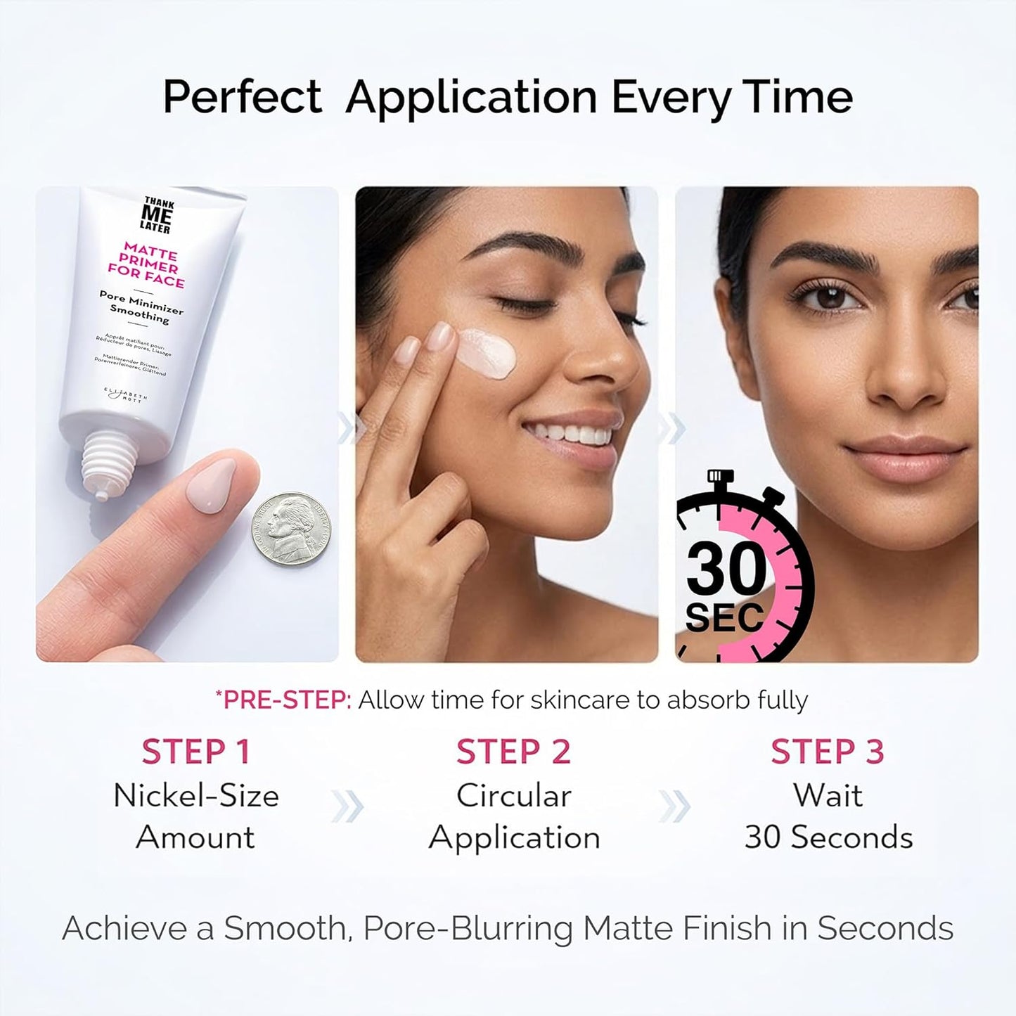 Elizabeth Mott Thank Me Later Face Primer - Mattifying Makeup Base Primer for Smooth Skin - Pore Minimizer, Helps Smooth Fine Lines - Long-Lasting, Lightweight, Leaping Bunny Certified, 30g