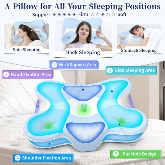 Memory Foam Cervical Pillow for Neck Pain Relief - Ergonomic Contour Pillow for Side, Back & Stomach Sleepers, Orthopedic Neck Support with Cooling Pillowcase