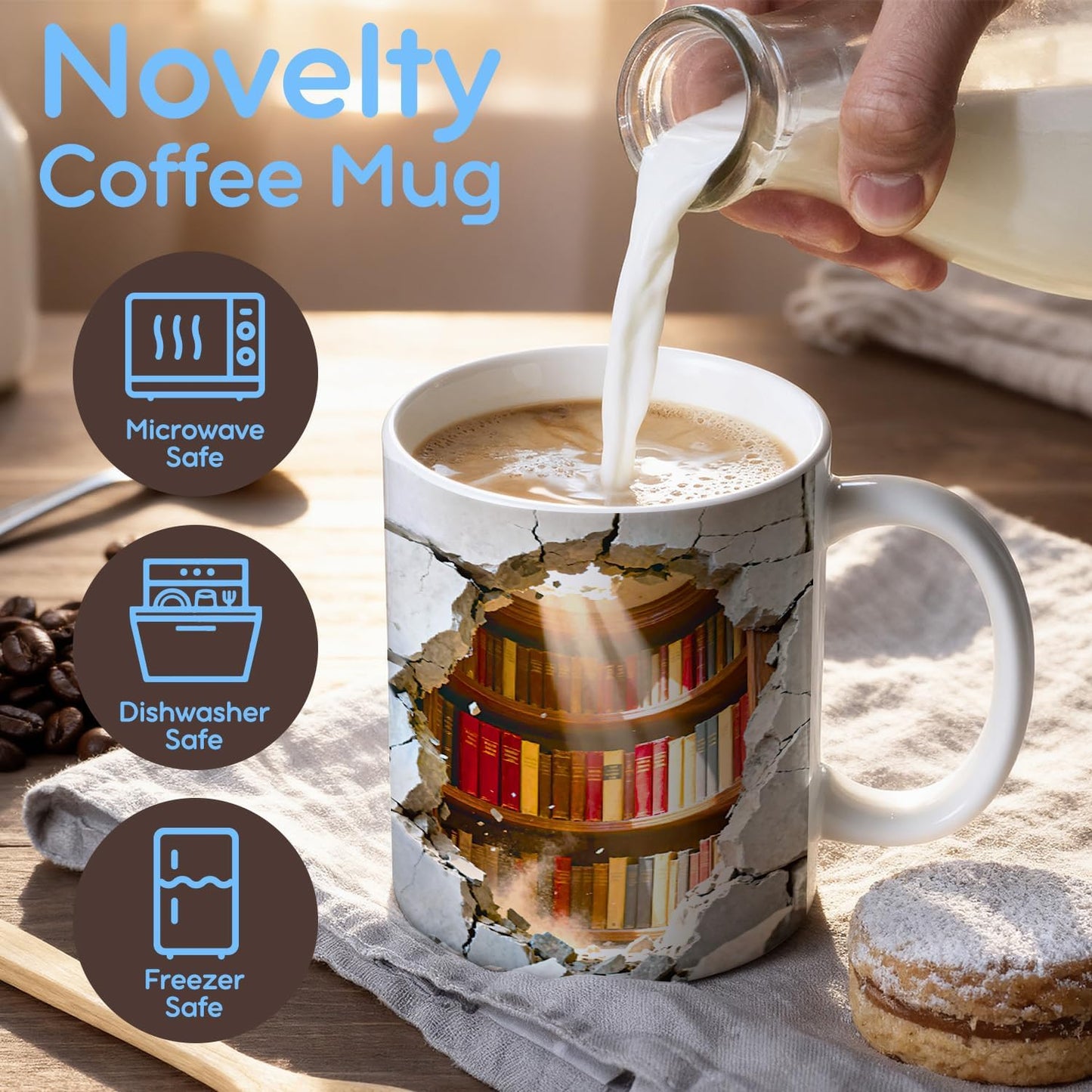 Library Bookshelf Mug Gifts for Book Lovers Friends Women Writer, Creative Book Club Ceramic Coffee Mug 11oz for Readers Librarian Bookish, Novelty Gifts for Birthday Christmas