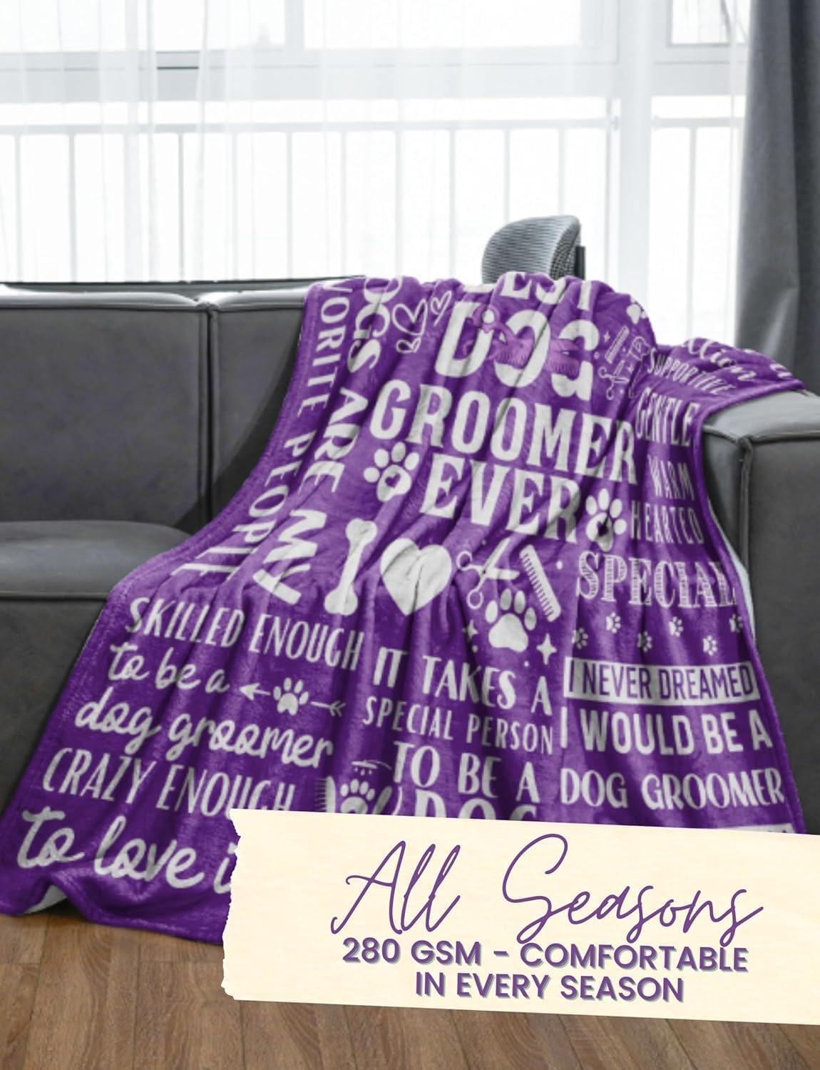 Dog Groomer Gifts for Women, Bed Flannel Plush Throw Blankets for Birthday, Christmas, 50"x 65", Purple