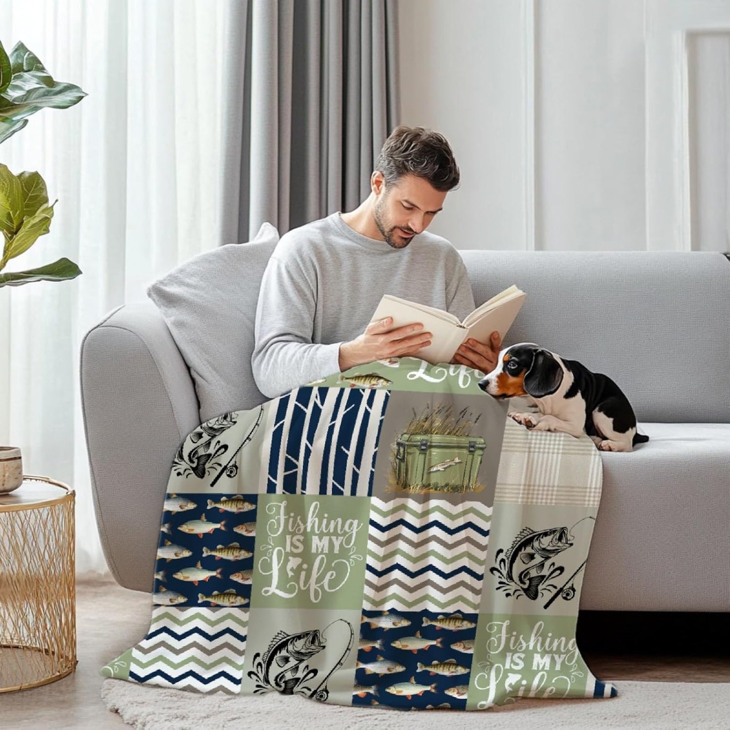 Fishing Blanket - Ultra Soft & Plush Fish Throw Decor for Couch, Travel, Office, Outdoor - Fishing Lover Gifts for Men Dad Grandpa - 40"x50"-Kids/Throw Size