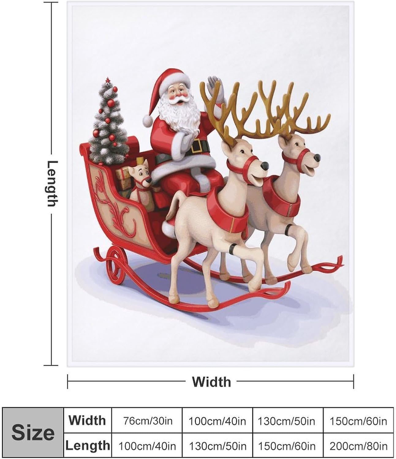 Santa Claus Reindeer Sled Blanket Super Soft Lightweight Throw Blanket Cute Cozy Warm Bed Blanket Decorative Fuzzy Blanket All-Season Home Decor Gift for Sofa Couch Living Room 60"*80"（150 * 200cm）