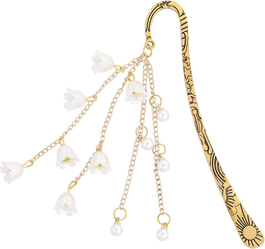 Flower Metal Bookmark Gifts - Charm Gold Floral Book Marks Y2k Beads Aesthetic Page Marker Reading Lovers Women Girls Bookish Friends Birthday Students Teachers School Office Accessories