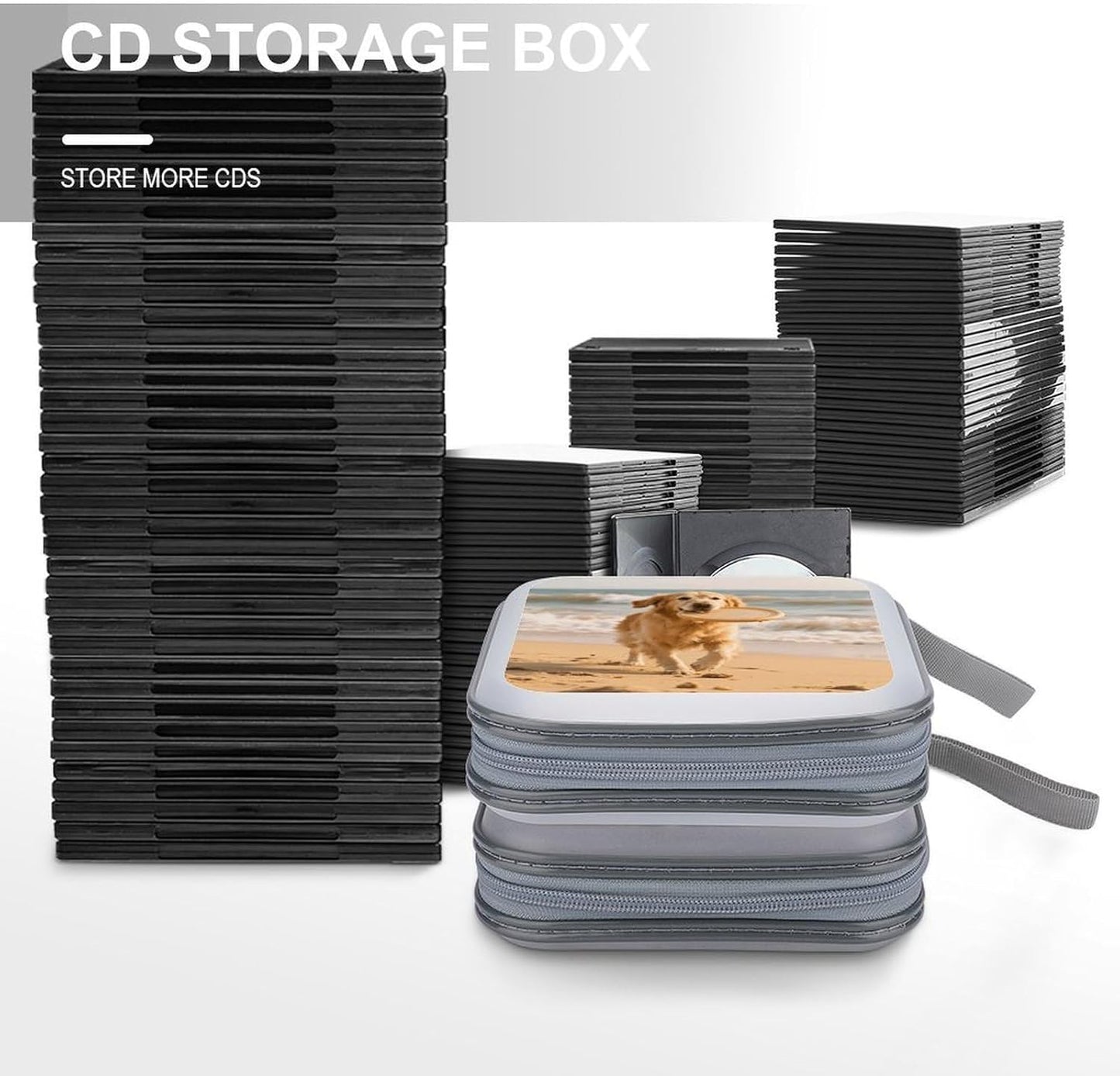 Golden Retriever Dog CD Case Portable Zipper CD Case 40 Capacity Hard Plastic DVD Cases Holder Large Storage Disc Wallet Bag for Car Home Travel DVD Collection Bag