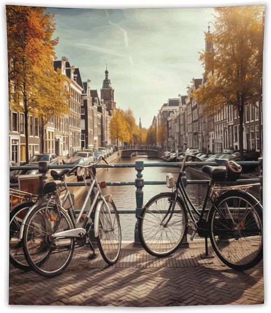 FodPand Bicycles in Amsterdam Tapestry Anti-fading Wall Tapestry with Installation Kit Backdrop Banner Multipurpose Aesthetic Tapestries Boho Wall Art Hanging Decorative Blanket 50"x60"