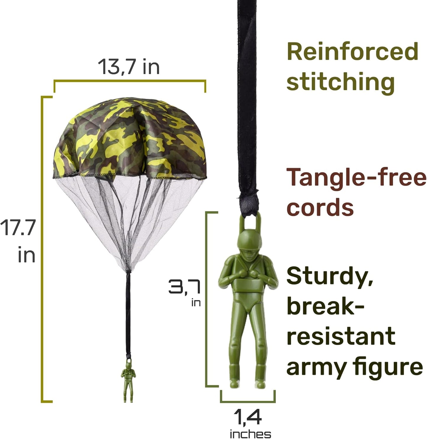 nutty toys Army Parachute Toys for Kids - Tangle Free Outdoor Flying Parachute Men, Best Indoor & Outside Toys for 4 5 6 7 8 9 10 11 12 Year Old, Top Easter Basket Stuffers 2026, Unique Boys Gifts