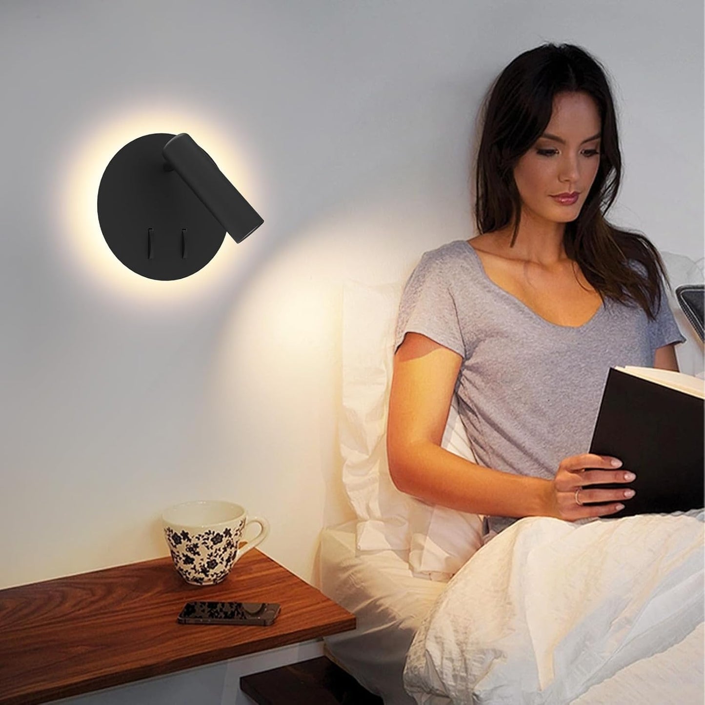 ZEROUNO Hardwired Sconces Wall Mounted Reading Lights with Switch LED Wall Lighting for Bedroom Bedside Lamps (Black)