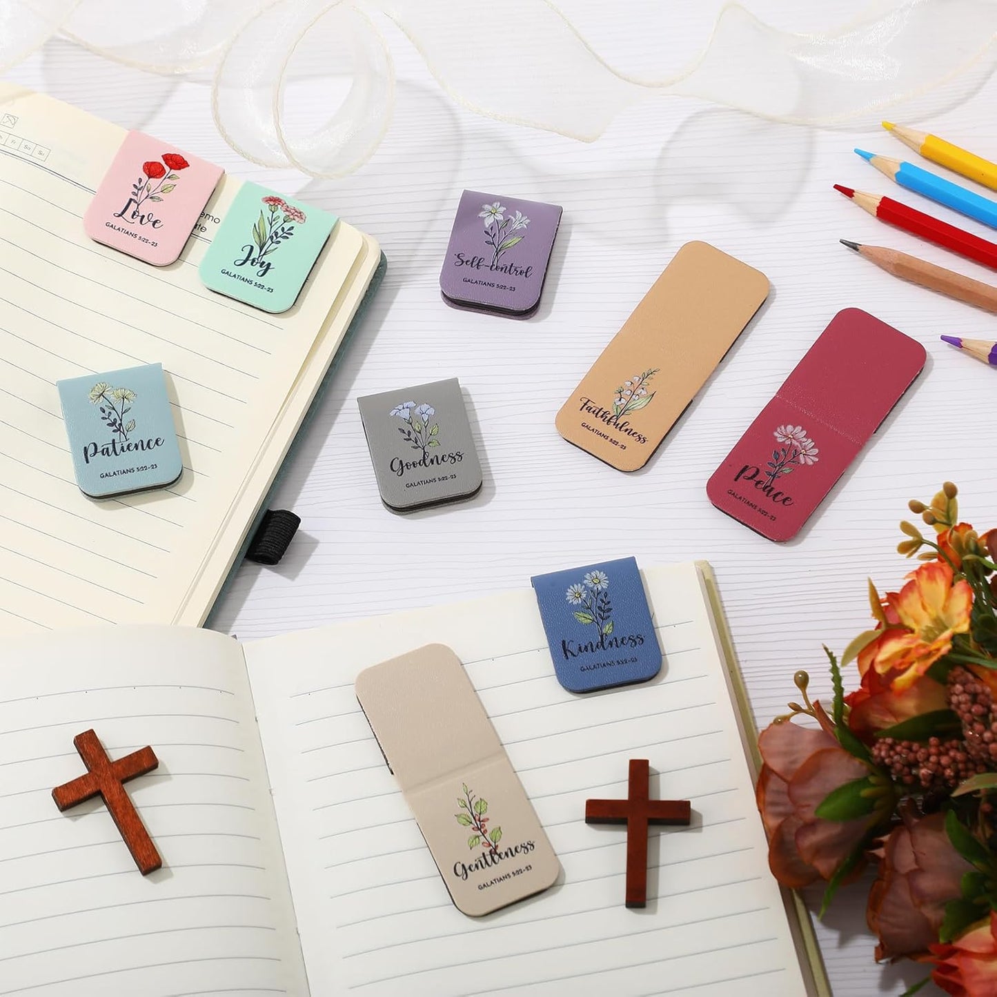 9 Pcs Christian Magnetic Bookmarks for Women Easter Inspirational Gifts Leather Magnetic Bookmarks Handmade Bible Motivational Gifts for Religious Party Church Book Club(Colorful)